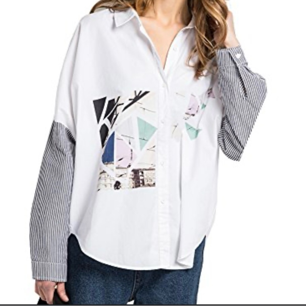ZARA BASIC Z1975 DENIM button down abstract